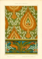 Águilas y fauna exótica en Art Nouveau (litografía)