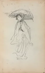 Cuaderno de bocetos italiano: Mujer de pie con sombrilla (página 259)