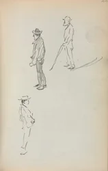 Cuaderno de bocetos italiano: Tres hombres de pie (página 44)