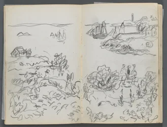 Cuaderno de bocetos, The Dells, N° 127, página 042  43: Cala con barcos y figuras