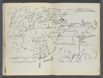 Cuaderno de bocetos, The Dells, N° 127, página 108 y 109: Paisaje con casas