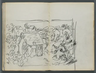 Cuaderno de bocetos, The Dells, N° 127, página 154 y 155: Paisaje con casas