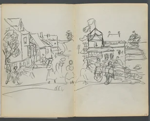 Cuaderno de bocetos, The Dells, N° 127, página 174 y 175: Pueblo con casas y carretera