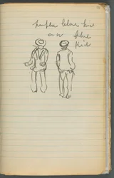 Cuaderno de bocetos, página 040: Notas y dos figuras