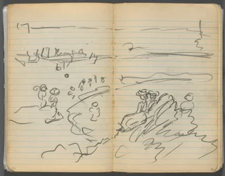 Cuaderno de bocetos, página 082 y 83: Vista de la playa