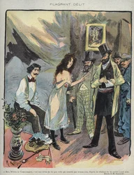 Ilustración de Maurice Radiguet (1866-1941) para la revista francesa “Le Rire” número 46 de 1895 - “Delito flagrante” - Bueno señor comisario, es una ley divertida que prohíbe a 35 grados de calor ponerse cómodo