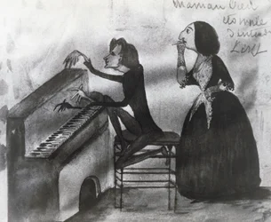 Caricatura de Franz Liszt y George Sand en Nohant en 1832