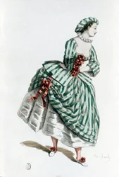 Traje y máscara de Colombina en 1855, personaje femenino en la commedia dell