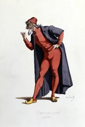 Traje y personaje teatral: Pantalone (en fr. Pantalone, doctor) de “Masques et bouffons” (Comedia italiana: Commedia dell