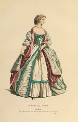 Traje para el papel de Dorimene, hacia 1868 (grabado)