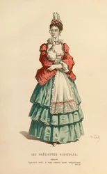 Traje para el papel de Madelon, hacia 1868 (grabado)
