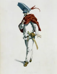 Fritellino de “Máscaras y bufones” (comedia italiana), texto y dibujos por Maurice Sand, grabados por A. Manceau, prefacio por Georges Sand, París, Michel Lévy Frères