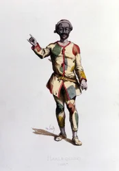 Arlequín en 1570. “Máscaras y Bufones” de Maurice Sand. París, siglo XIX