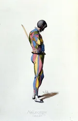 Arlequín en 1858. Maurice Sand “Máscaras y Bufones” París siglo XIX.