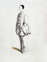 Pierrot de “Máscaras y bufones” (comedia italiana), texto y dibujos por Maurice Sand, grabados por A. Manceau, prefacio por Georges Sand, París, Michel Lévy Frères