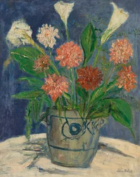 Jarrón con lirios y dalias, c. 1932 (óleo sobre lienzo)