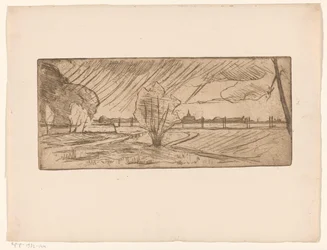 Paisaje con árboles e iglesia