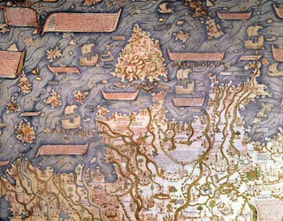 Vista del archipiélago de Borneo Detalle del mapamundi del hermano Maurus (Mauro) camaldulense 1459 Biblioteca Marciana, Venecia