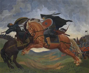 Combate singular de Peresvet y Temir-murza en el Campo de Kulikovo en 1380