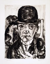Autorretrato con bombín. Grabado de Max Bechmann (1884-1950)