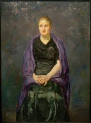 Retrato de Minna Beckmann-Tube con bufanda violeta