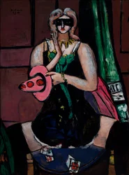 Máscara de carnaval, verde, violeta y rosa (Columbine)