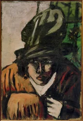 Mujer con sombrero y manguito