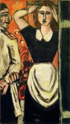 Camarero y chica del guardarropa