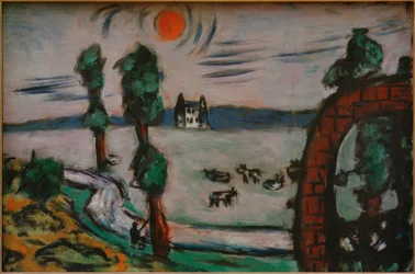 Paisaje con niebla y vacas