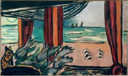 Paisaje del Mar del Norte con tiendas