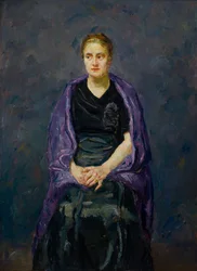 Retrato de visón con mantón violeta