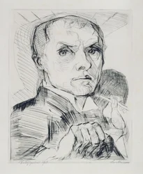 Autorretrato con estilete (lámina 19 de «Rostros»)
