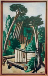 Paisaje forestal con leñadores