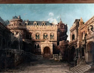 Decorado de “Lohengrin”, ópera romántica en tres actos. Escenografía de Bruckner