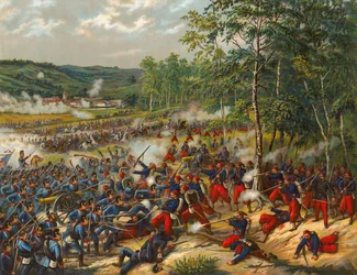 Infantería francesa y alemana luchando en la batalla de Artenay