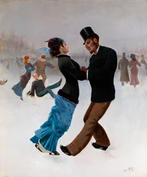 Los patinadores - Pintura de Max Klinger (1857-1920), hacia 1920 - Patinadores sobre hielo - Óleo sobre lienzo de Max Klinger (1857-1920) c1920 66x54 cm Colección privada