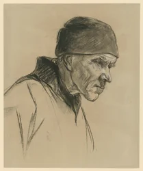 Anciano con gorra (retrato de busto, perfil hacia la derecha), estudio para: Campesino caminando (1894)
