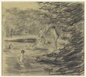Bañistas en el estanque del bosque