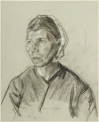 Retrato de busto de una mujer mayor con cofia