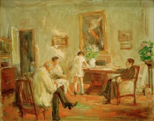 El artista dibujando en el círculo de su familia