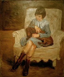 La nieta de Liebermann con un dachshund en el regazo