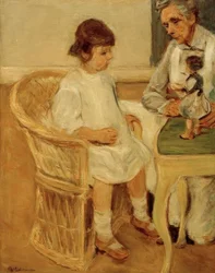 La nieta del artista en una silla de mimbre hacia la derecha