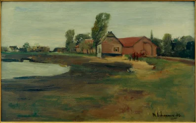 Calle del pueblo en Militsch (Paisaje con estanque)
