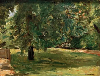 Banco de jardín bajo el castaño en el jardín de Wannsee