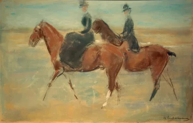 Jinete y amazona en el mar