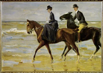 Jinetes en la playa (pintura sobre lienzo)