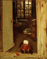 Niño Jugando en la Puerta de la Casa