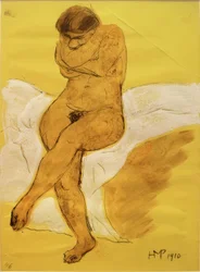 Desnudo sentado con los brazos cruzados