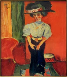 Jovencita con sombrero de plumas