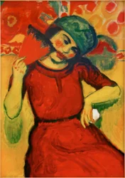 Niña con abanico rojo